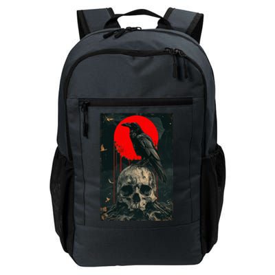 Red Moon Black Gothic Raven Skull Graphic Black Crow Daily Commute Backpack