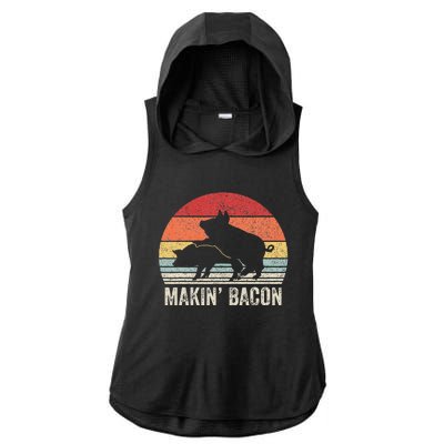 Retro Makin Bacon Pork Bacon Ladies PosiCharge Tri-Blend Wicking Draft Hoodie Tank