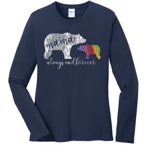 Rainbow Mama Bear Always Love Support Pride Lgbt Ladies Long Sleeve Shirt