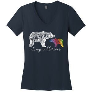 Rainbow Mama Bear Always Love Support Pride Lgbt Women's V-Neck T-Shirt