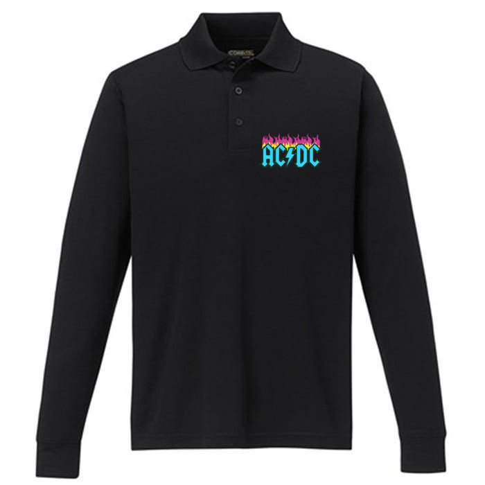 Rock Music Band Neon Flames Performance Long Sleeve Polo