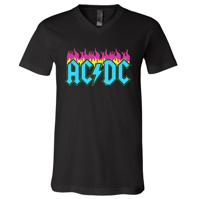 Rock Music Band Neon Flames V-Neck T-Shirt