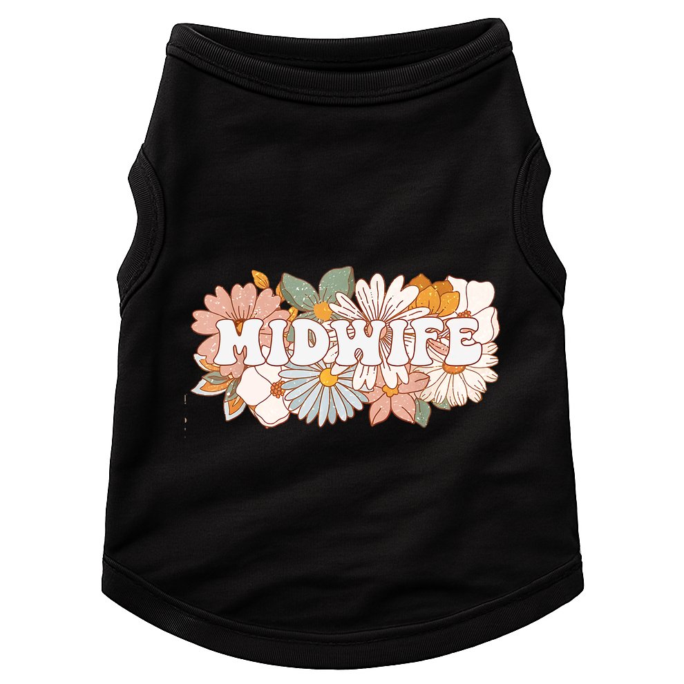 Retro Midwife Boho Flowers Labor And Delivery Nurse Doggie Tank