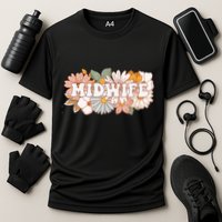 Retro Midwife Boho Flowers Labor And Delivery Nurse Cooling Performance Crew T-Shirt