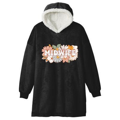 Retro Midwife Boho Flowers Labor And Delivery Nurse Hooded Wearable Blanket
