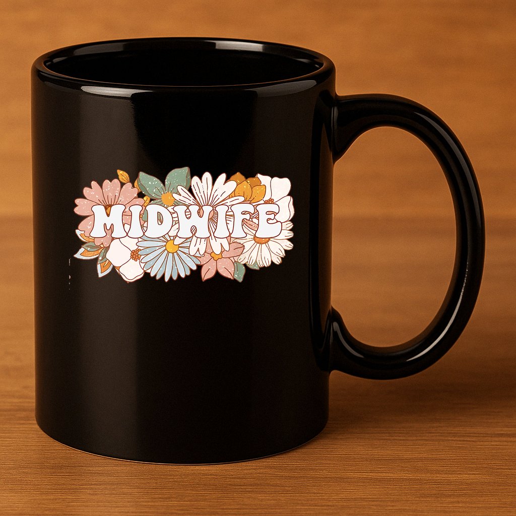 Retro Midwife Boho Flowers Labor And Delivery Nurse 11oz C Handle Ceramic Mug