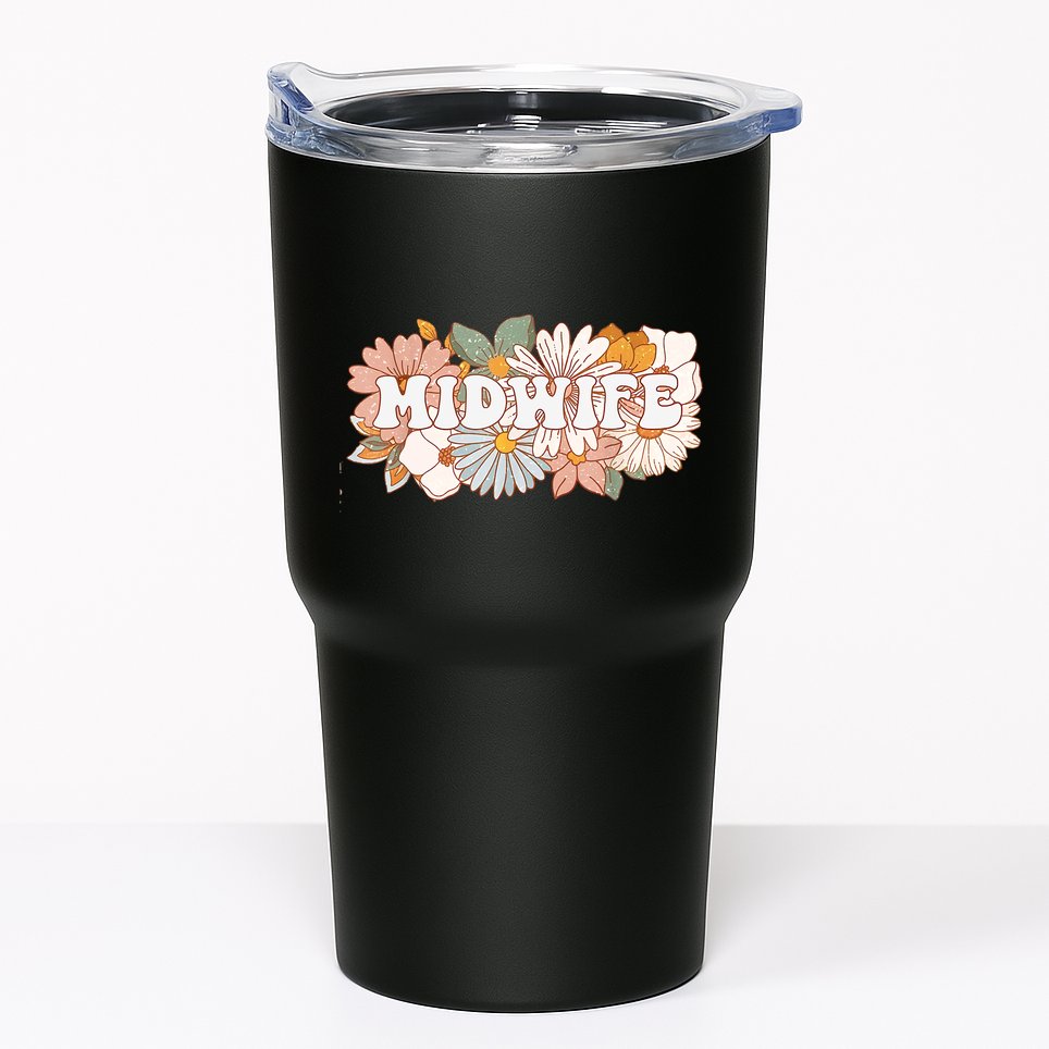 Retro Midwife Boho Flowers Labor And Delivery Nurse Tumbler
