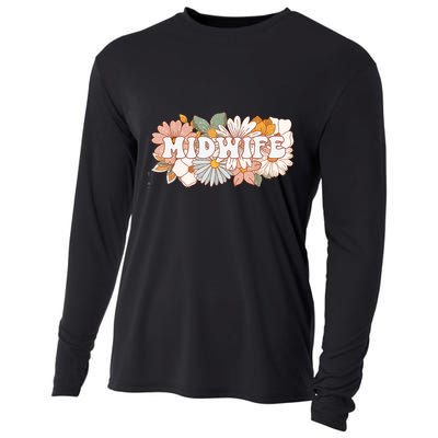Retro Midwife Boho Flowers Labor And Delivery Nurse Cooling Performance Long Sleeve Crew