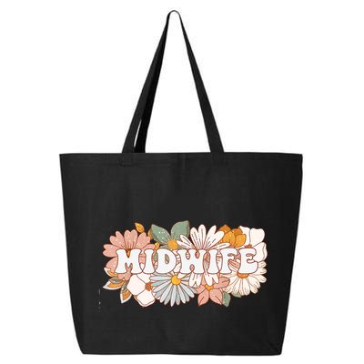 Retro Midwife Boho Flowers Labor And Delivery Nurse 25L Jumbo Tote