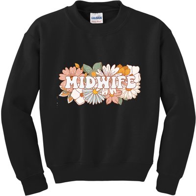 Retro Midwife Boho Flowers Labor And Delivery Nurse Kids Sweatshirt