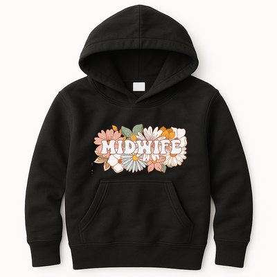 Retro Midwife Boho Flowers Labor And Delivery Nurse Kids Hoodie