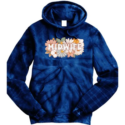 Retro Midwife Boho Flowers Labor And Delivery Nurse Tie Dye Hoodie