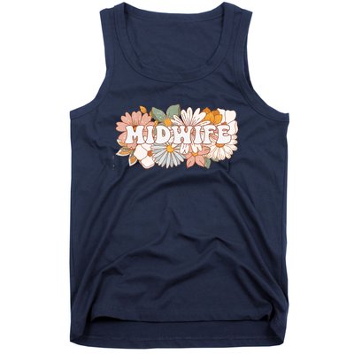 Retro Midwife Boho Flowers Labor And Delivery Nurse Tank Top