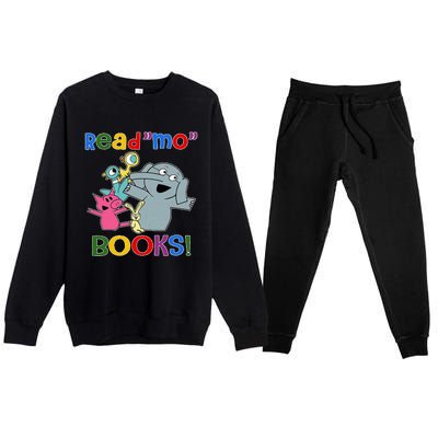 Read Mo Book Cute School Teacher Librarian Elephant Pigeon Premium Crewneck Sweatsuit Set