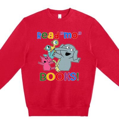 Read Mo Book Cute School Teacher Librarian Elephant Pigeon Premium Crewneck Sweatshirt