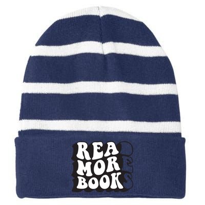 Read More Books Retro Funny Librarian Book Lovers Striped Beanie with Solid Band