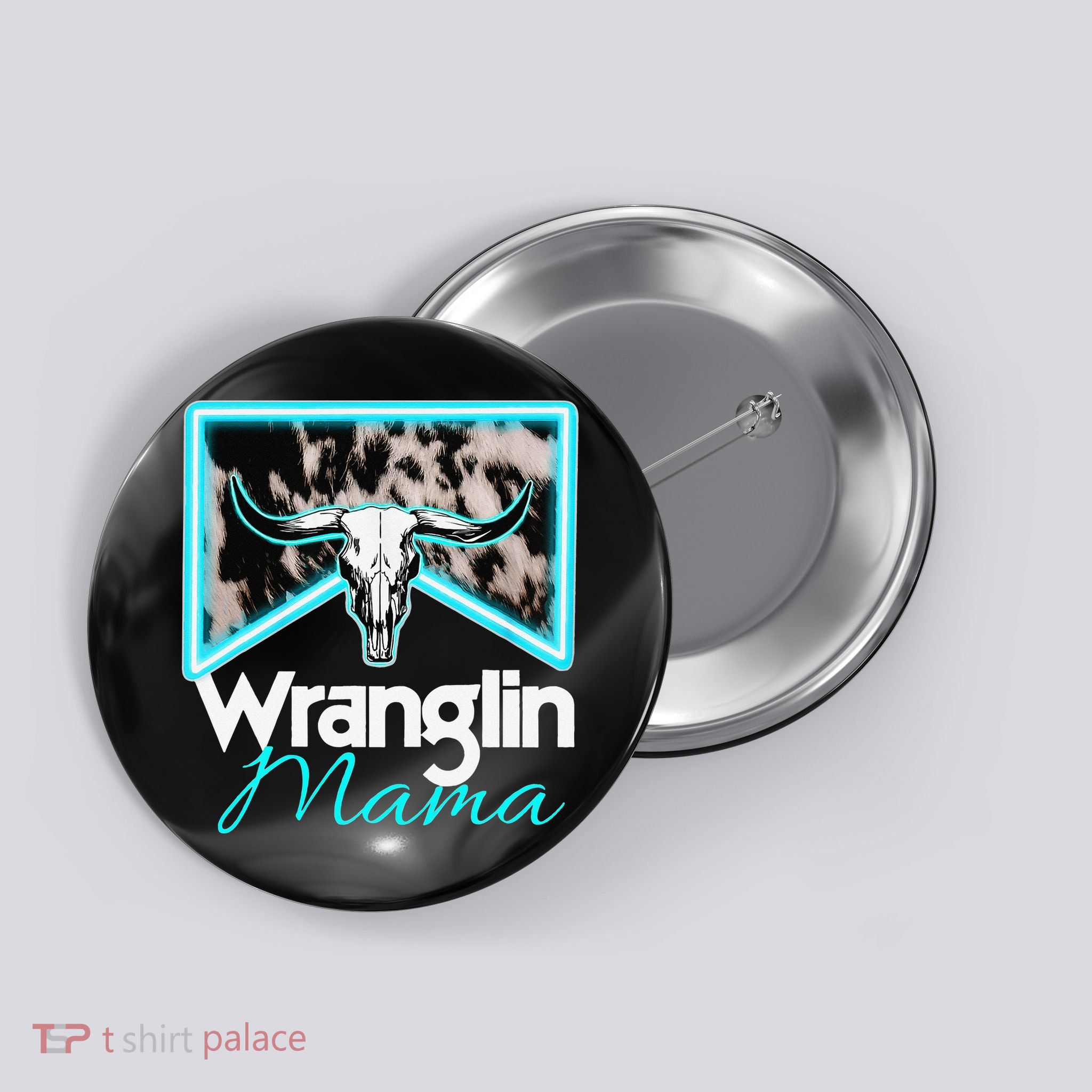 Rodeo Mama Cow Rodeo Mom Western Cowhide Wranglin Mama Button