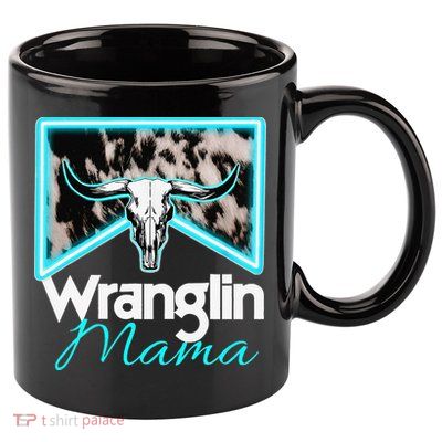 Rodeo Mama Cow Rodeo Mom Western Cowhide Wranglin Mama 11oz C Handle Ceramic Mug