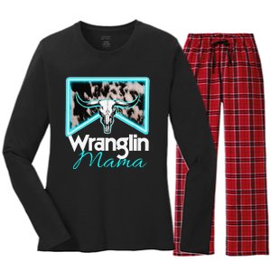 Rodeo Mama Cow Rodeo Mom Western Cowhide Wranglin Mama Women's Long Sleeve Flannel Pajama Set 