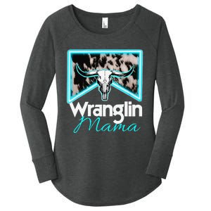 Rodeo Mama Cow Rodeo Mom Western Cowhide Wranglin Mama Women's Perfect Tri Tunic Long Sleeve Shirt