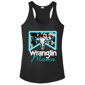 Rodeo Mama Cow Rodeo Mom Western Cowhide Wranglin Mama Ladies PosiCharge Competitor Racerback Tank