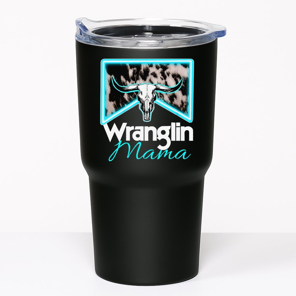 Rodeo Mama Cow Rodeo Mom Western Cowhide Wranglin Mama Tumbler