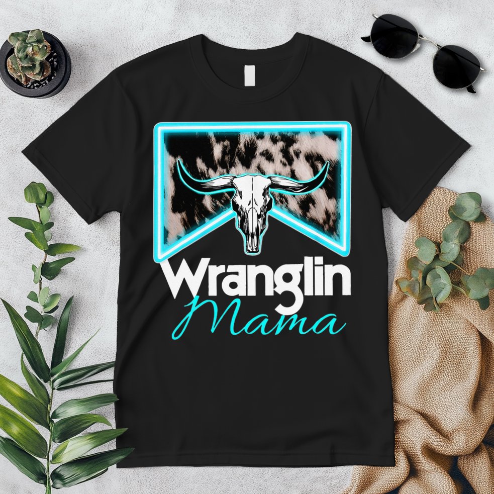 Rodeo Mama Cow Rodeo Mom Western Cowhide Wranglin Mama Premium T-Shirt