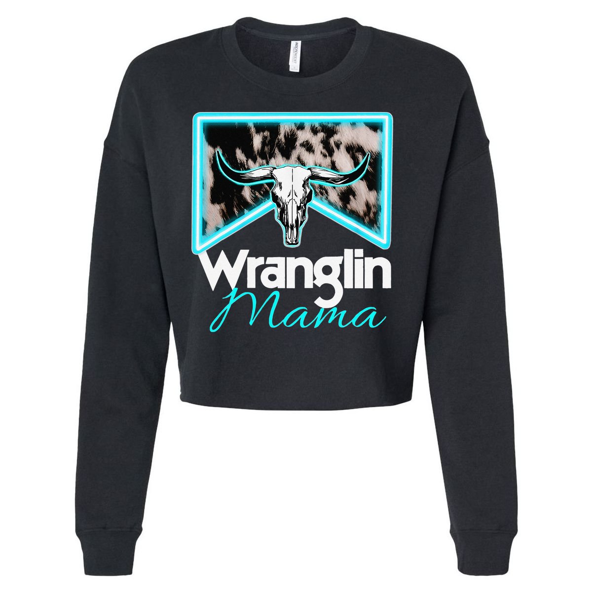 Rodeo Mama Cow Rodeo Mom Western Cowhide Wranglin Mama Cropped Pullover Crew