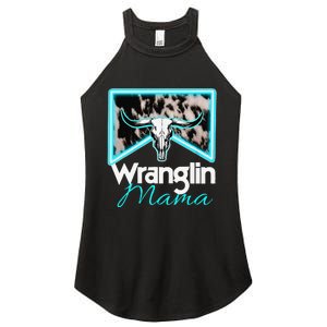 Rodeo Mama Cow Rodeo Mom Western Cowhide Wranglin Mama Women's Perfect Tri Rocker Tank