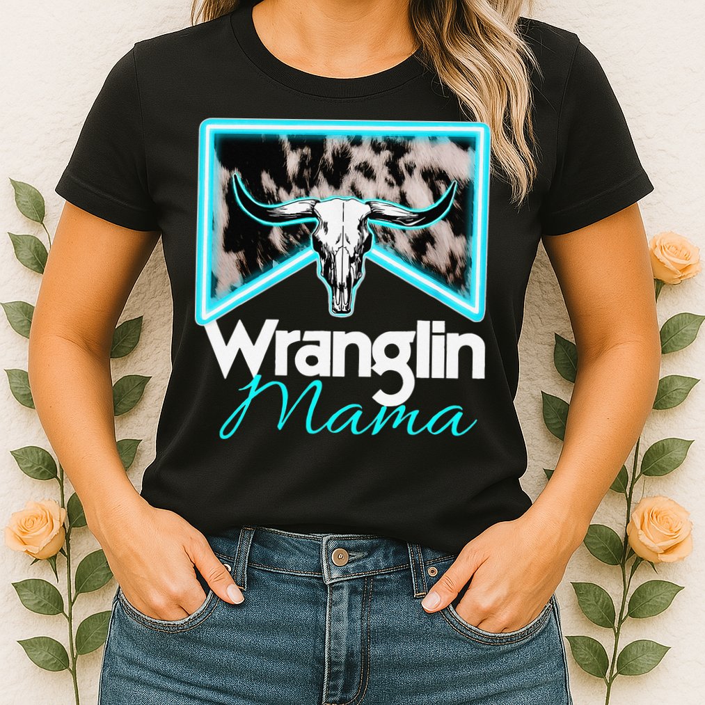 Rodeo Mama Cow Rodeo Mom Western Cowhide Wranglin Mama Womens T-Shirt