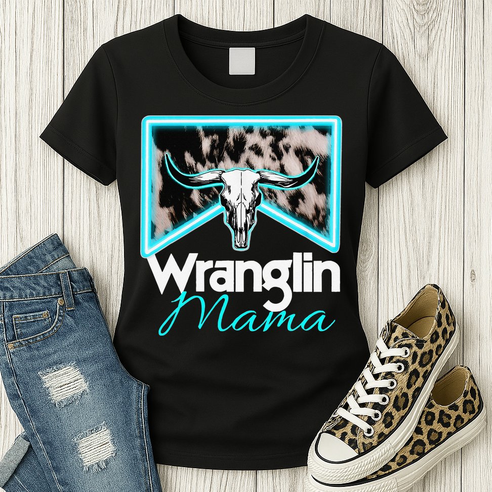 Rodeo Mama Cow Rodeo Mom Western Cowhide Wranglin Mama Womens T-Shirt