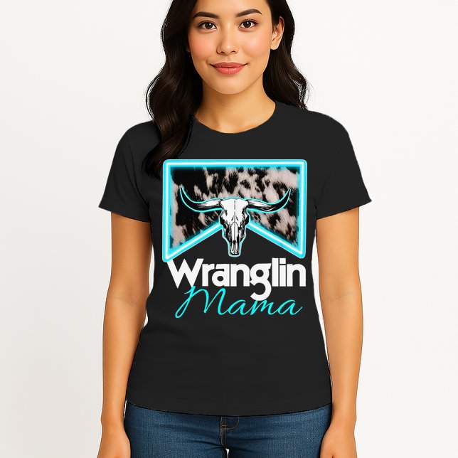 Rodeo Mama Cow Rodeo Mom Western Cowhide Wranglin Mama Womens T-Shirt