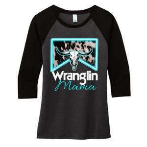 Rodeo Mama Cow Rodeo Mom Western Cowhide Wranglin Mama Women's Tri-Blend 3/4-Sleeve Raglan Shirt