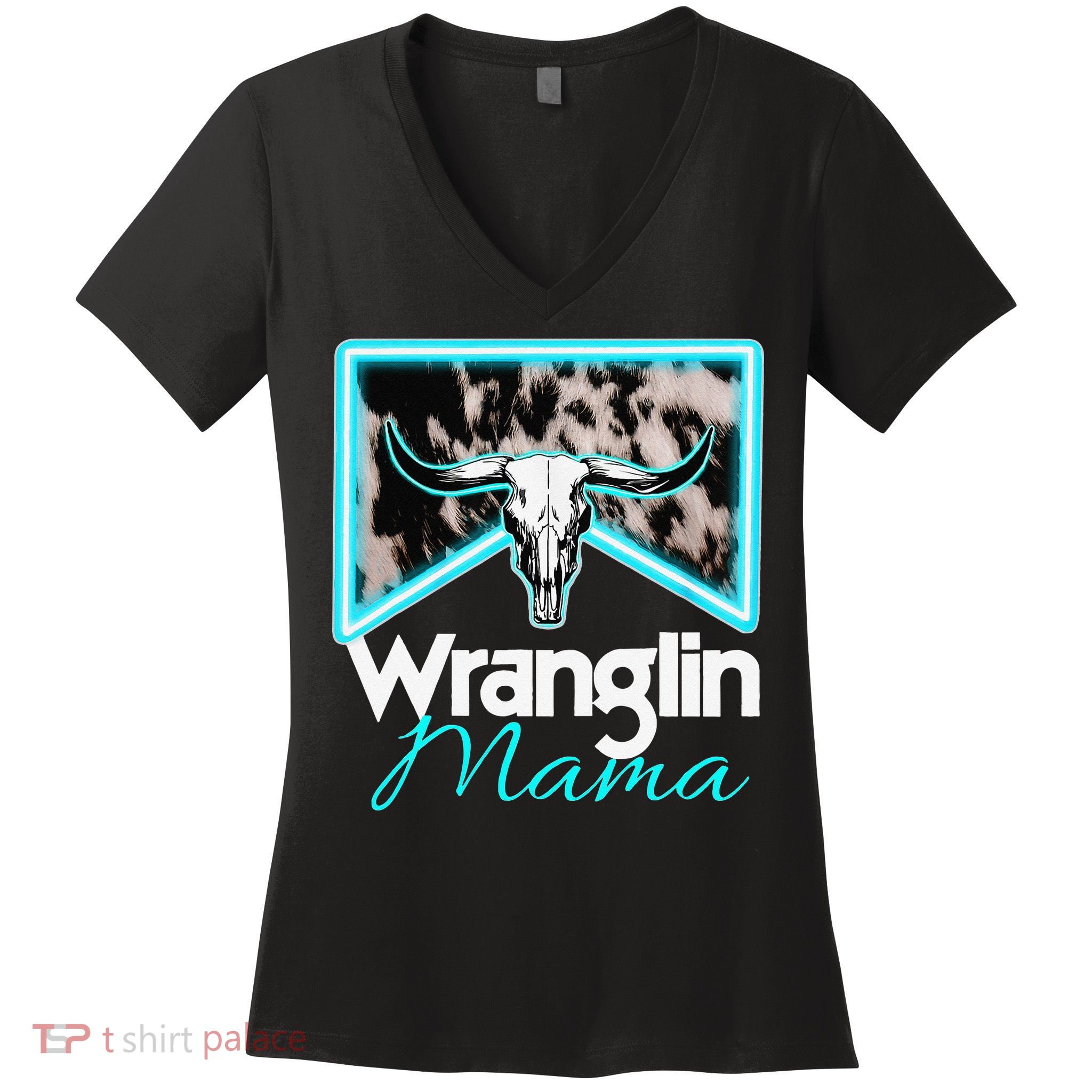 Rodeo Mama Cow Rodeo Mom Western Cowhide Wranglin Mama Women's V-Neck T-Shirt