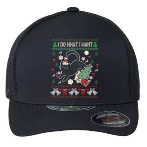 Retro Meowy Christmas I Do What I Want Funny Cat Xmas Funny Gift Cute Gift Flexfit Unipanel Trucker Cap