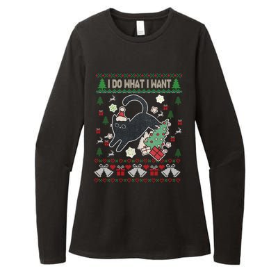 Retro Meowy Christmas I Do What I Want Funny Cat Xmas Funny Gift Cute Gift Womens CVC Long Sleeve Shirt