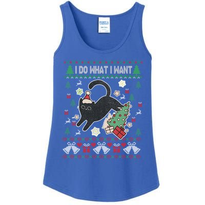 Retro Meowy Christmas I Do What I Want Funny Cat Xmas Funny Gift Cute Gift Ladies Essential Tank