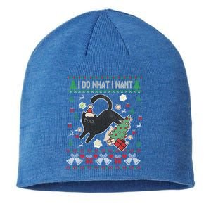 Retro Meowy Christmas I Do What I Want Funny Cat Xmas Funny Gift Cute Gift Sustainable Beanie