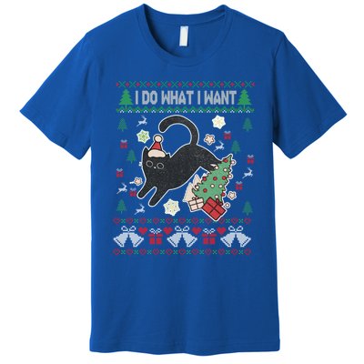 Retro Meowy Christmas I Do What I Want Funny Cat Xmas Funny Gift Cute Gift Premium T-Shirt