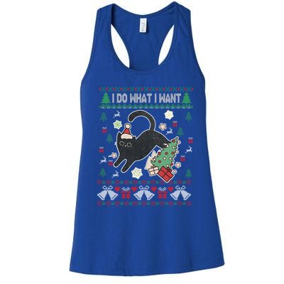 Retro Meowy Christmas I Do What I Want Funny Cat Xmas Funny Gift Cute Gift Women's Racerback Tank