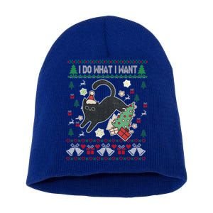 Retro Meowy Christmas I Do What I Want Funny Cat Xmas Funny Gift Cute Gift Short Acrylic Beanie