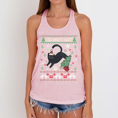 Retro Meowy Christmas I Do What I Want Funny Cat Xmas Funny Gift Cute Gift Women's Knotted Racerback Tank