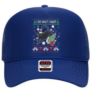 Retro Meowy Christmas I Do What I Want Funny Cat Xmas Funny Gift Cute Gift High Crown Mesh Back Trucker Hat