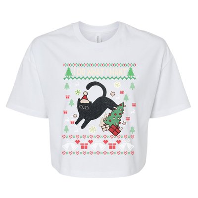 Retro Meowy Christmas I Do What I Want Funny Cat Xmas Funny Gift Cute Gift Bella+Canvas Jersey Crop Tee