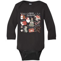 Retro Merry Christmas Vibes Retro Santa Claus Baby Long Sleeve Bodysuit