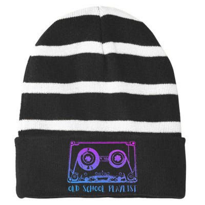 Retro Music Cassette Tape Mixtape. I Love The 80s Striped Beanie with Solid Band