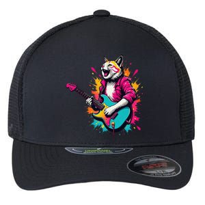 Roll Music Concert Festival Cat Playing Guitar Flexfit Unipanel Trucker Cap