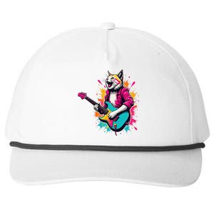 Roll Music Concert Festival Cat Playing Guitar Snapback Five-Panel Rope Hat