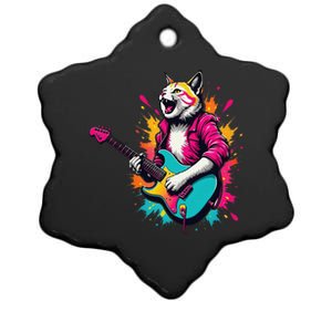 Roll Music Concert Festival Cat Playing Guitar Ceramic Star Ornament