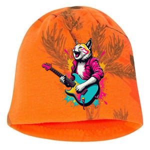 Roll Music Concert Festival Cat Playing Guitar Kati - Camo Knit Beanie